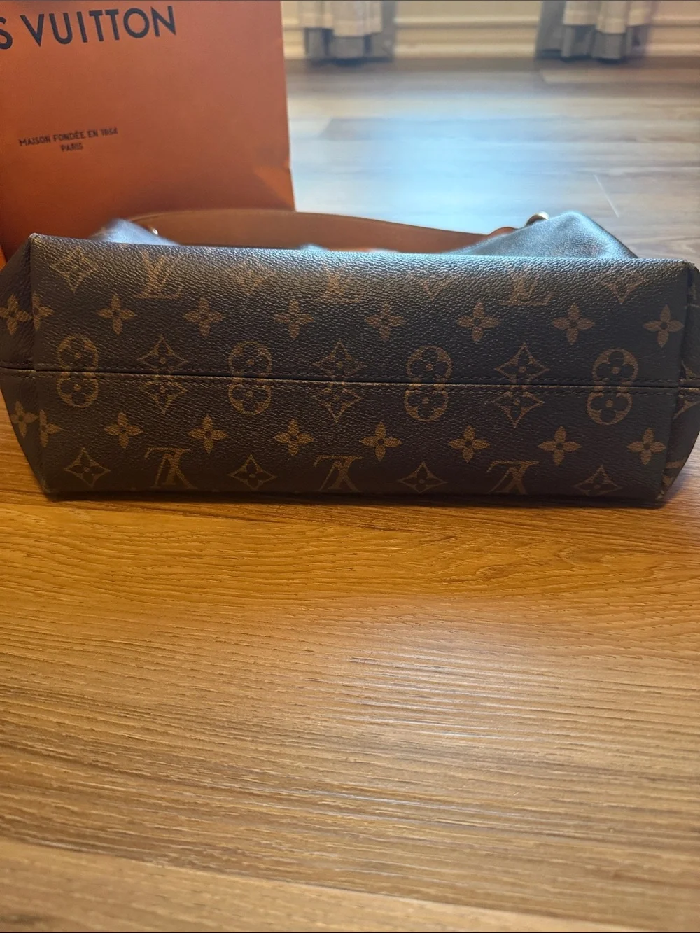 Louis Vuitton Brown Monogram Canvas Shoulder Bag with Tan Trim